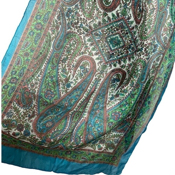 100% Silk Oblong Scarf, Paisley, Turquoise Multi, 20" x 160" - Picture 2 of 4